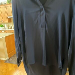 Long sleeve solid black silk blouse